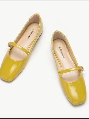 C. Pavarino Yellow Patent Mary Jane Flats